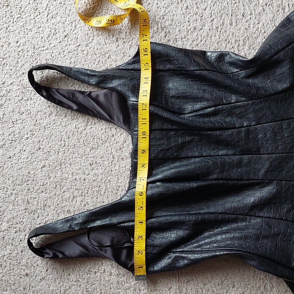 Anthropologie Avec Les Filles Black Faux Leather Midi Dress Sz LP - Picture 12 of 16